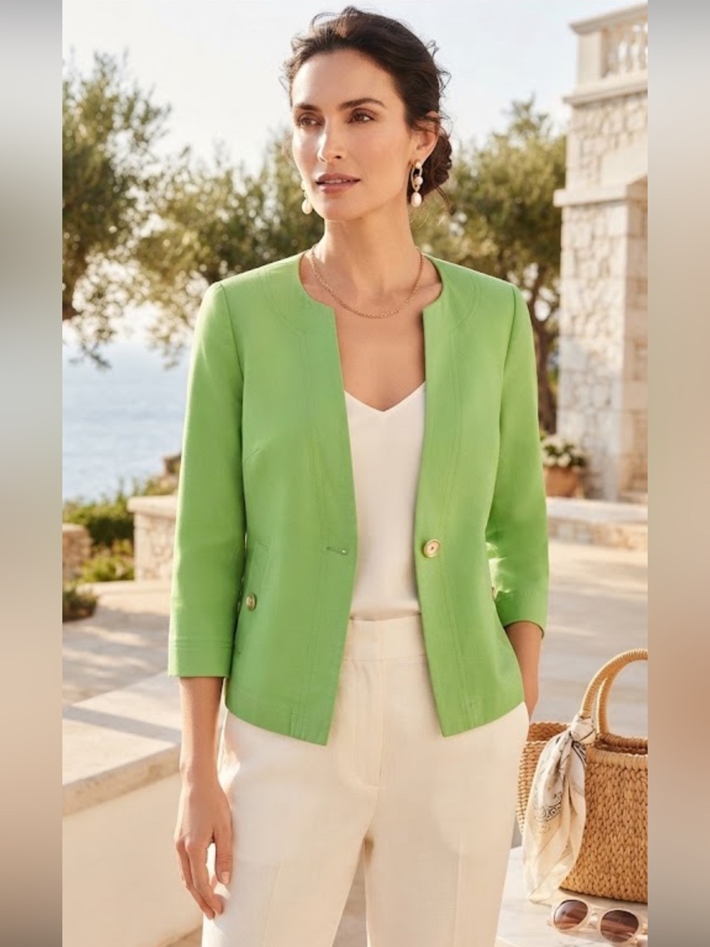NWT Talbots Cotton Green Blazer Size 6P Lightweight
